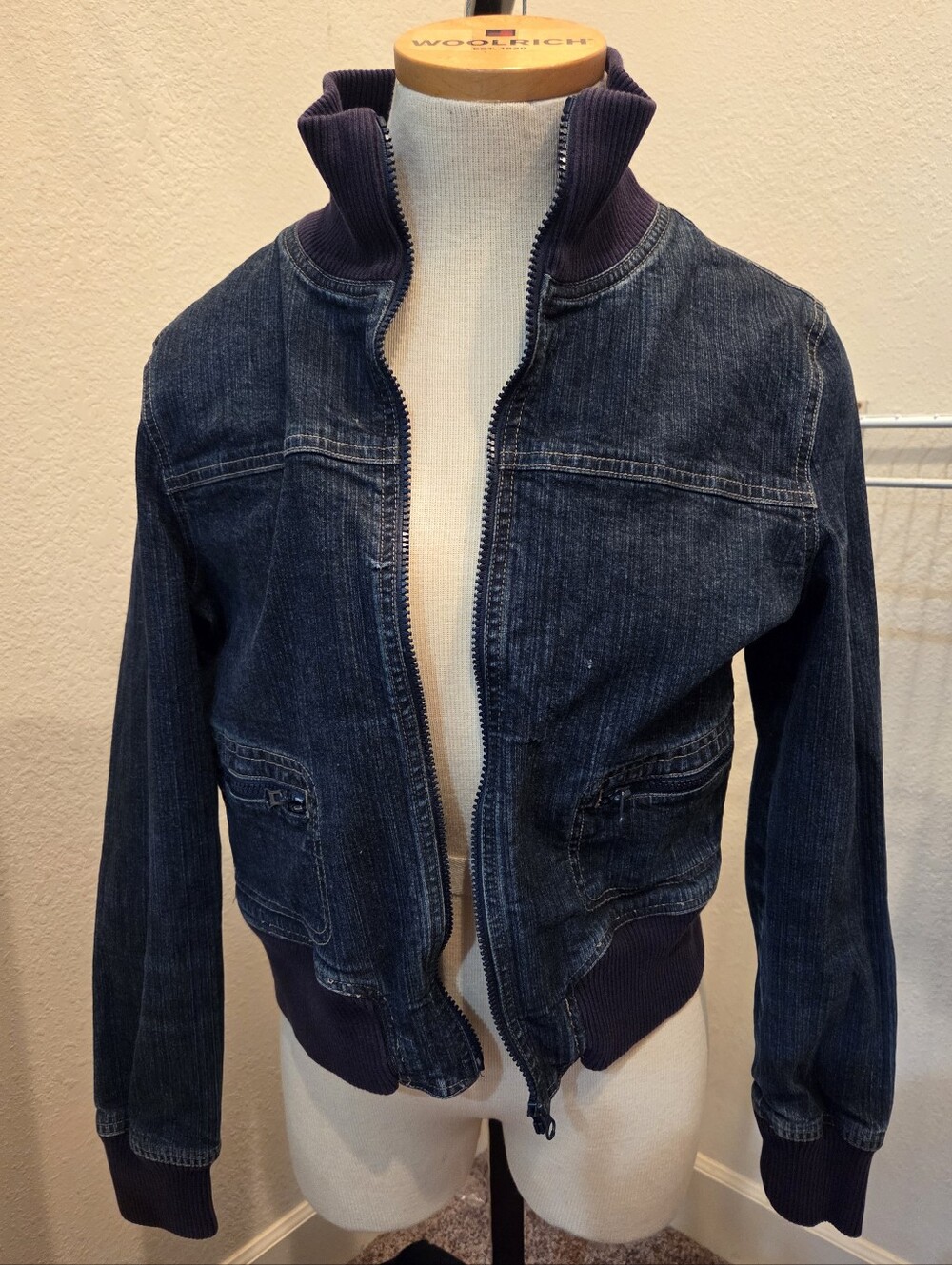 Rubbish Dark Denim Bomber Jacket - L